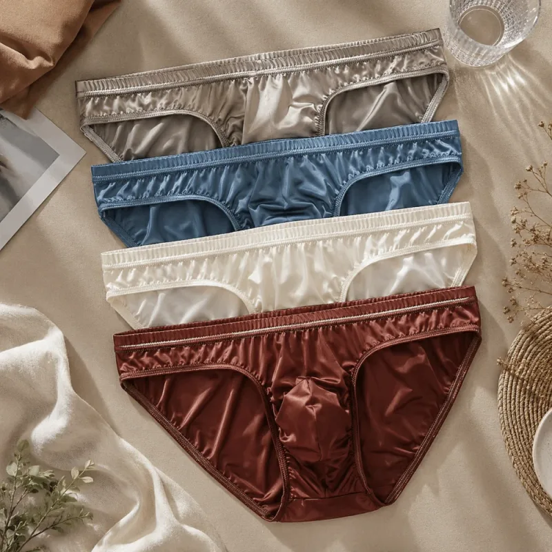 Cool Smooth Men's Underwear Low Waist Bulge Pouch Ice Silk Briefs Lingerie Breathable Satin Silk Panties Daily Routine — image 17