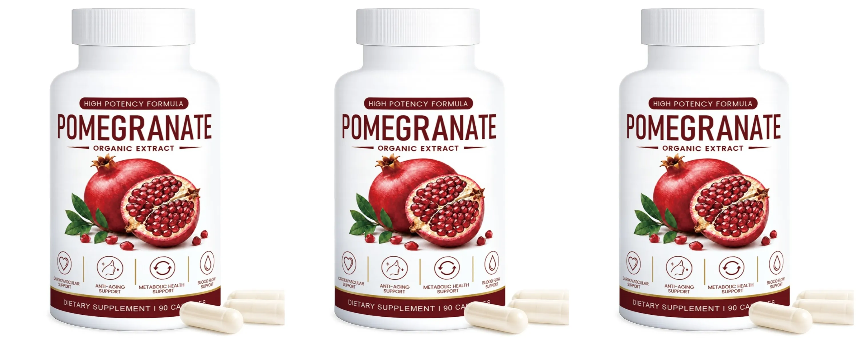 Pomegranate Extract Capsules with Grape Seed Green Tea Hawthorn Beetroot Vitamins C & E Daily Antioxidant Support 90 Count