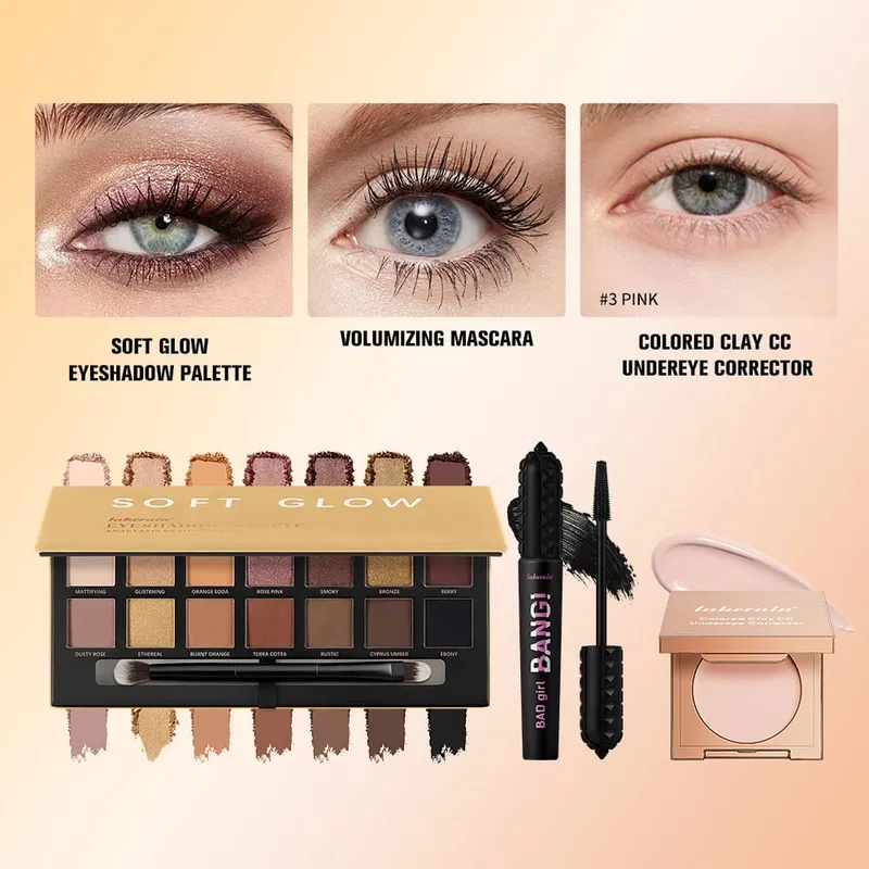 3ks/set CC Full Coverage Color Corrector Glow Palety očních stínů Volumizing Mascara Lasting Beauty Eyes Makeup Kit