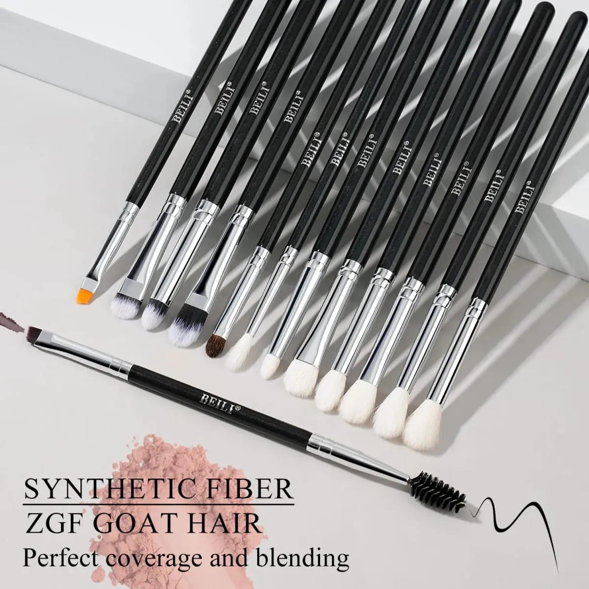 Black Professional Makeup Brush Set Natural Goat Hair Foundation Contour Eyeshadow Beauty Tools for Perfect Application