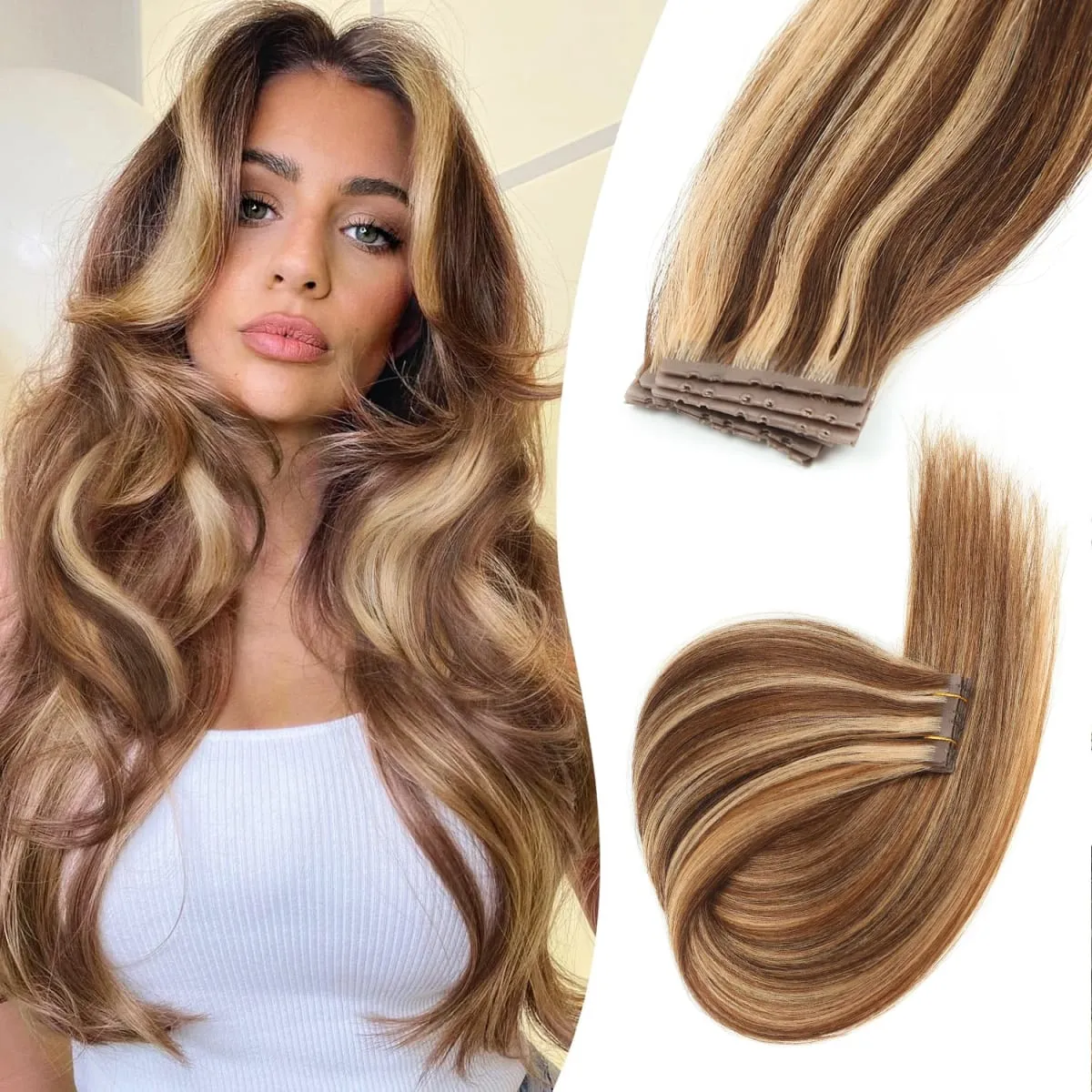 Butterfly Weft Hair Extensions Human Hair Glue-Free Double Invisible Weft with Micro Beads Natural Volume and Length 12-24Inches