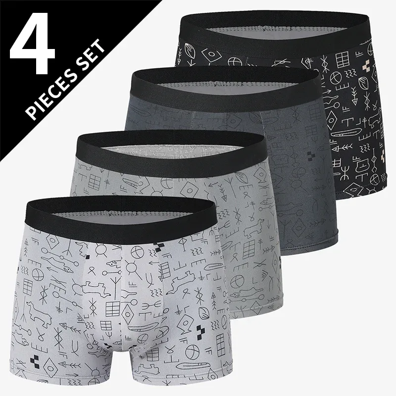 4 Pack Europe And America Size Men'S Solid Color Sexy Boxer Underwear Antibacterial Breathable Plus Size Men'S Shorts Underwear