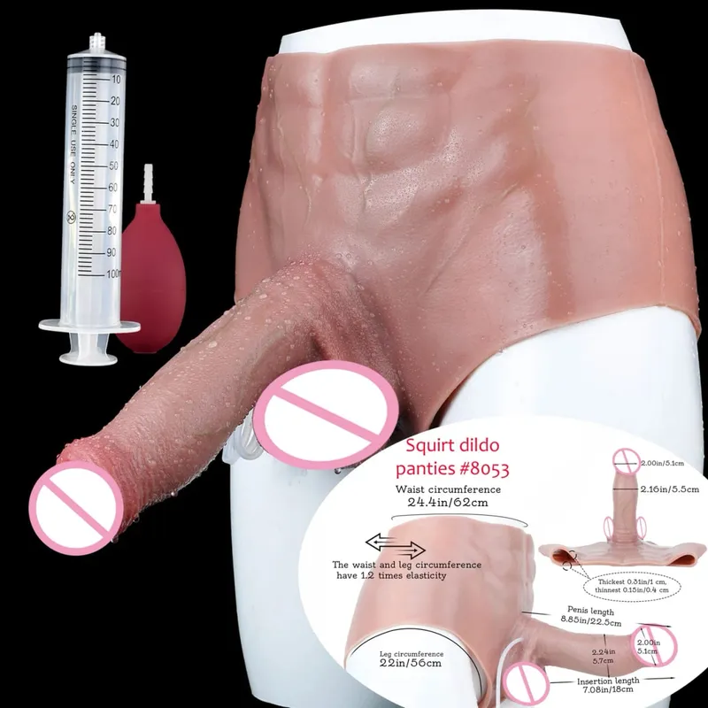 Black Nude Silicone Squirting Panties With Simulated Solid Penis Strapon Big Realistic Ejaculation Dildo Sex Toy For Women