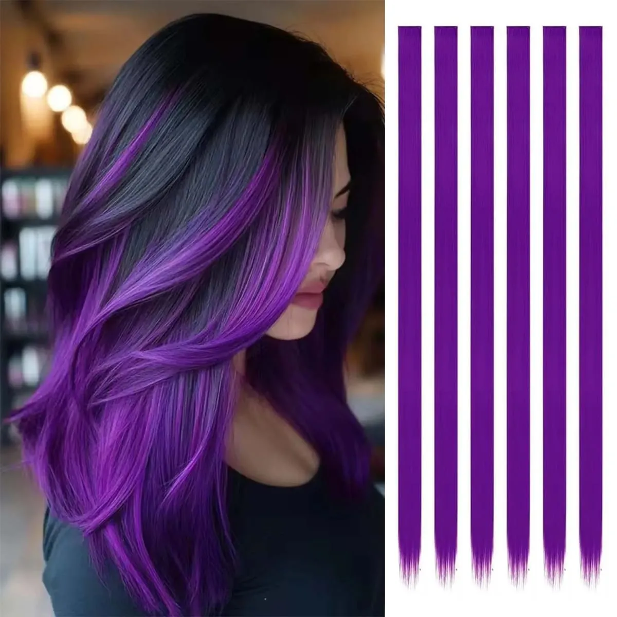 6 Pcs Clip Extensions Synthetic 24 Inch Colored Hair Extensions Party Highlights Long Straight Hairpieces for Women Kids Girl