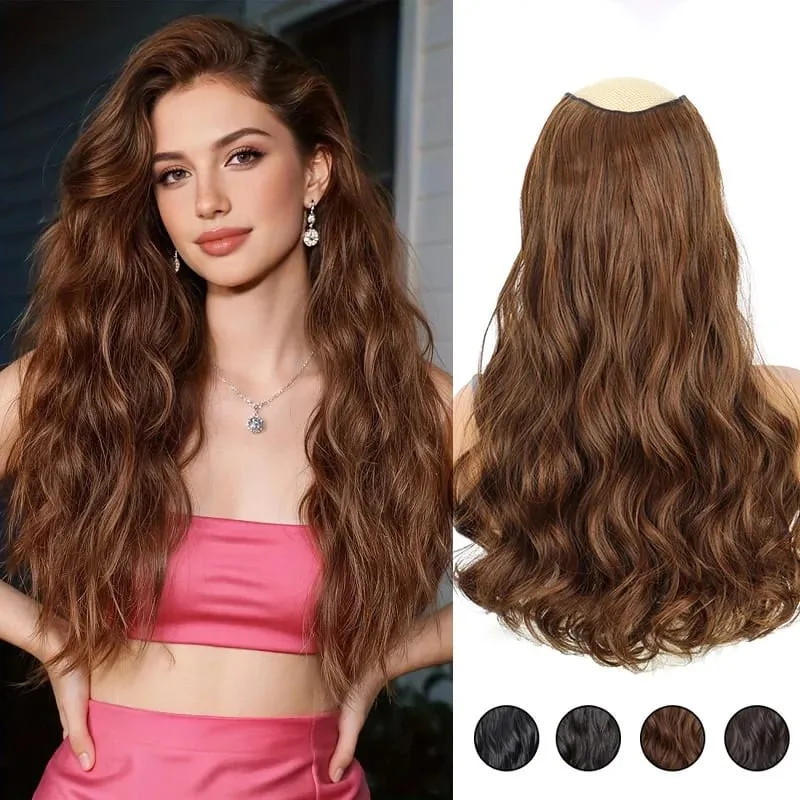 20Inch Synthetic Long Curly Wavy Hair Extension Fluffy Increase Volume Extension Hairpiece for Women Daily Use