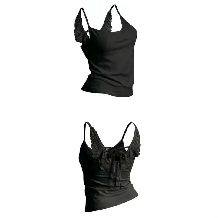 White Angle Wings Embroidered Camis Y2K Sexy Sleeveless Backless Bow-Tie Straps Slim Vest Woman Summer Tank Top — image 8