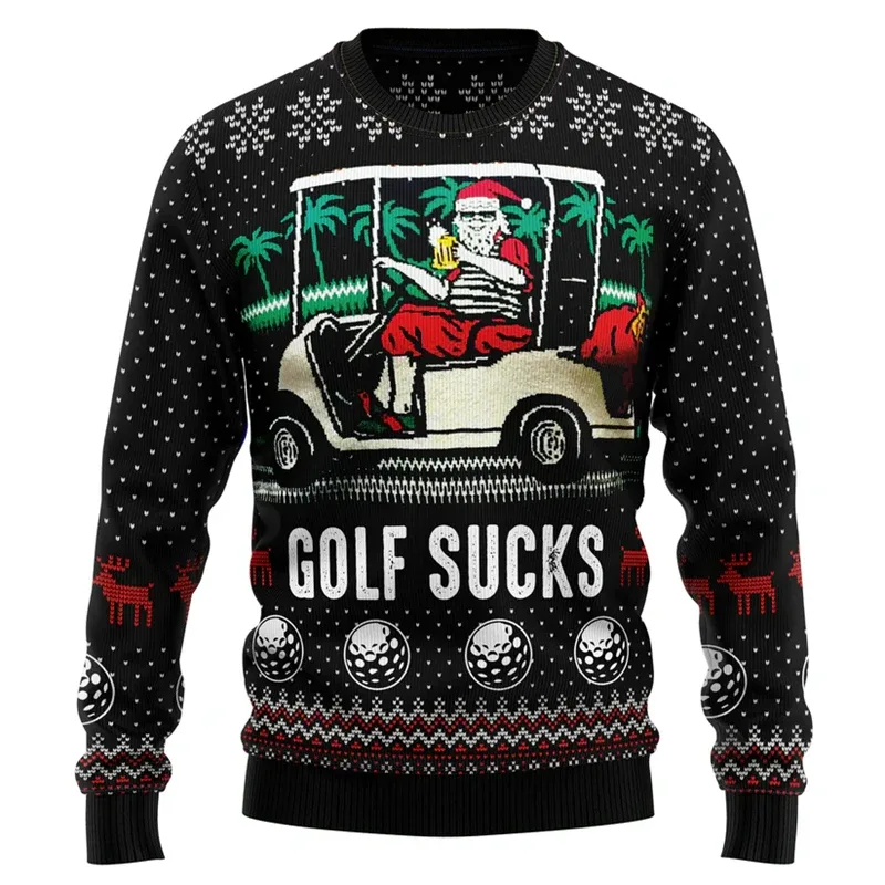 Fashion Golf Graphic Ugly Christmas Sweater For Men Funny Santa Claus 3D Printed Xmas Sweatshirts Cool Streetwear Pullovers Tops — image 4