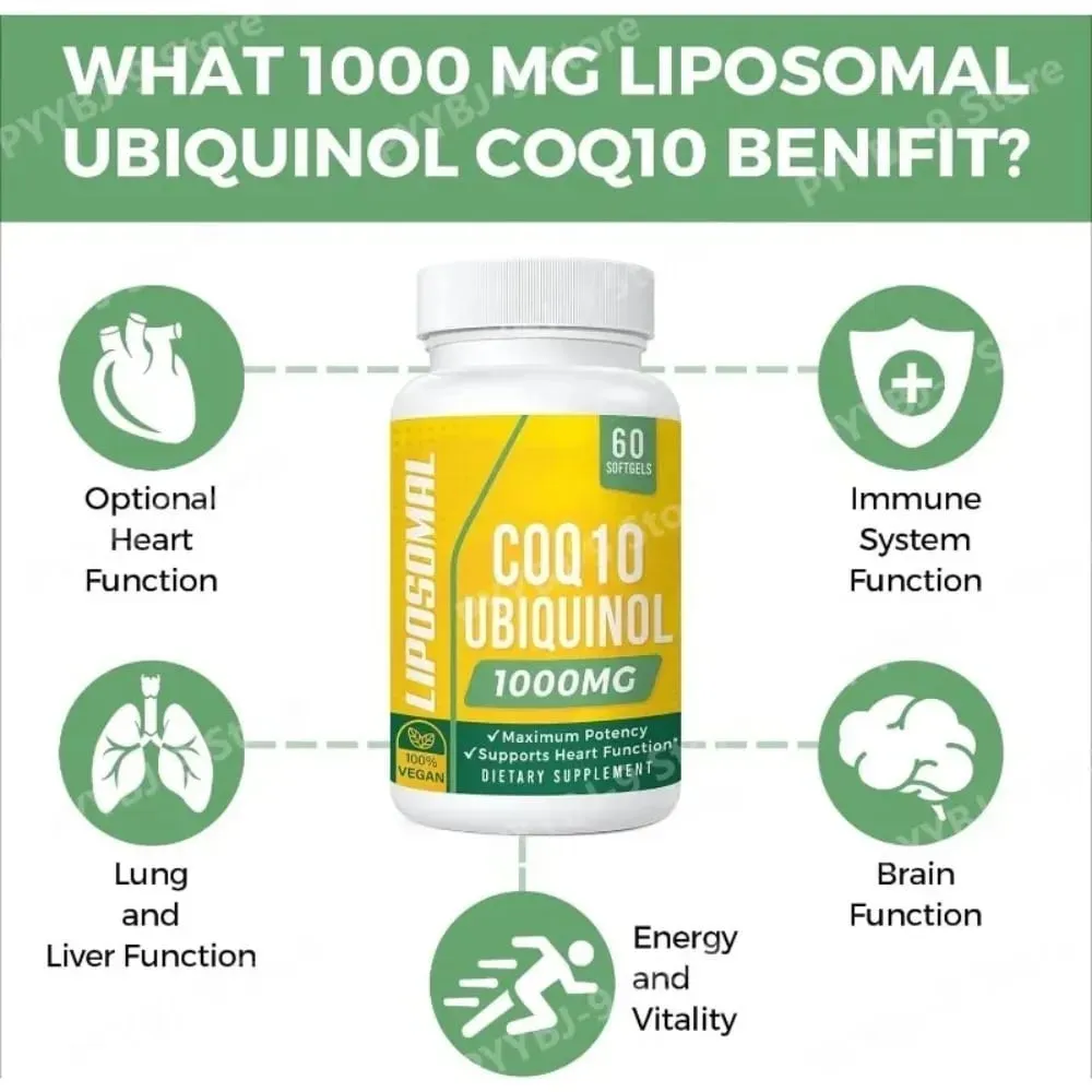 CoQ10 Ubiquinol 1000mg Vegan Softgels 60 Ct Liposomal High Absorption Coenzyme Q10 for Heart Energy Antioxidant Daily Support — image 3