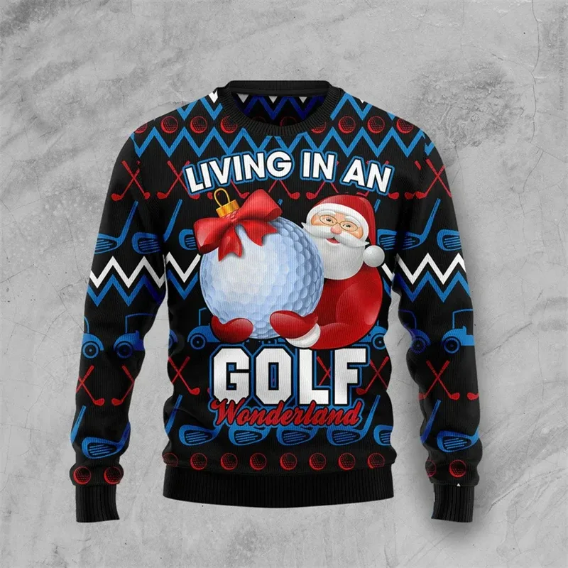 Fashion Golf Graphic Ugly Christmas Sweater For Men Funny Santa Claus 3D Printed Xmas Sweatshirts Cool Streetwear Pullovers Tops — image 2