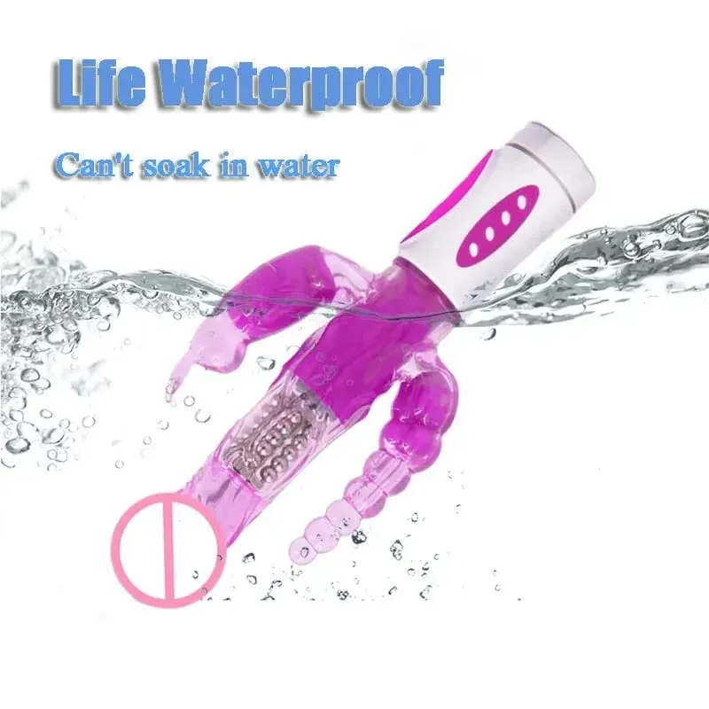 Silicone Rabbit Vibrator 3-in-1 G-Spot Clit Anal Beads Stimulator 10 Modes Thrusting Vibrating Sex Toy for Women