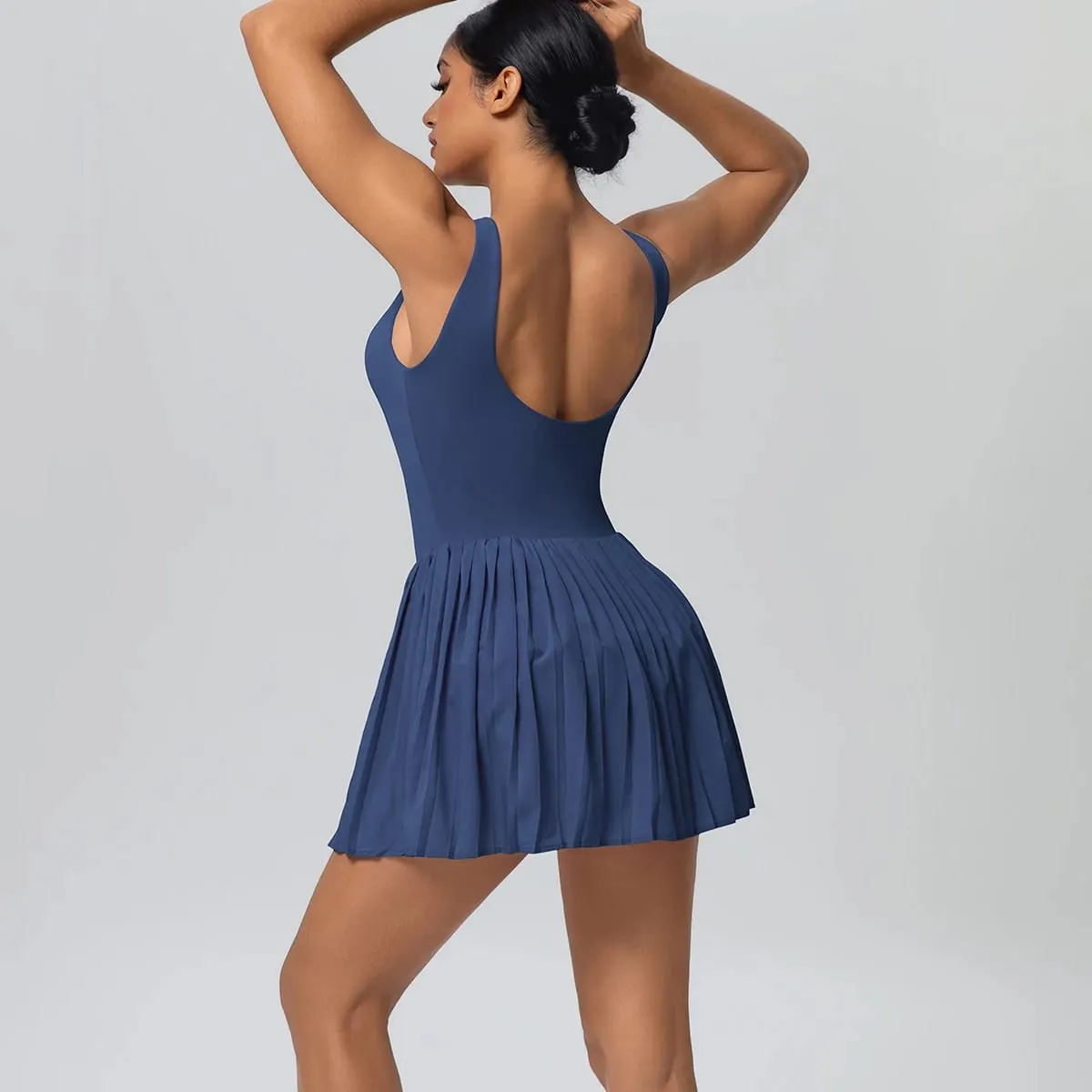 New Lifting Sports Jumpsuit Tennis Skirt With Pockets Yoga Womens Dresses Breathable Naked Feel Backless Female Sportswear