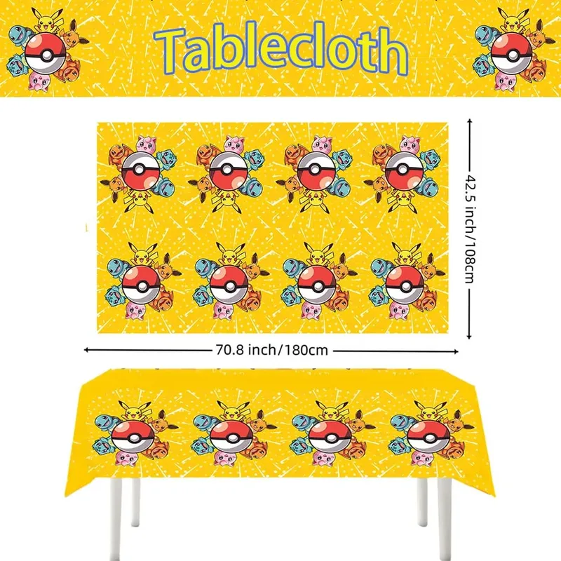 Mantel desechable de Pokemon para decoración de cumpleaños, mantel de Pikachu, regalos de cumpleaños para niños, suministros de baño para bebé, 1/10 Uds.