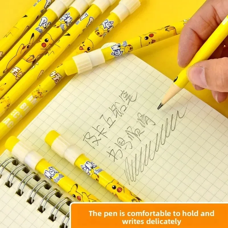 12pcs pokemon pencil with Eraser Pencil Sharpener cute pikachu Anime Figure School Supplies Office Stationery Kawaii Tools Gifts