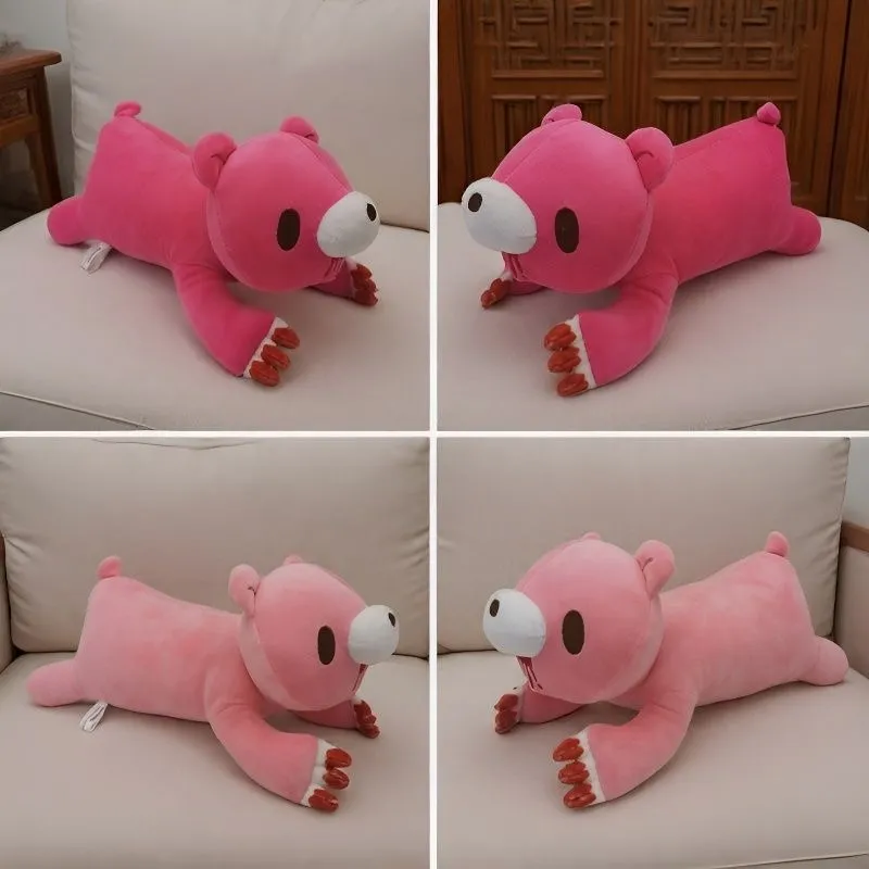 สีชมพูหมีโกหกหมอนPlushน่ารักยาวตุ๊กตายัดไส้ตุ๊กตานุ่มตกแต่งเบาะรองนอนของขวัญ