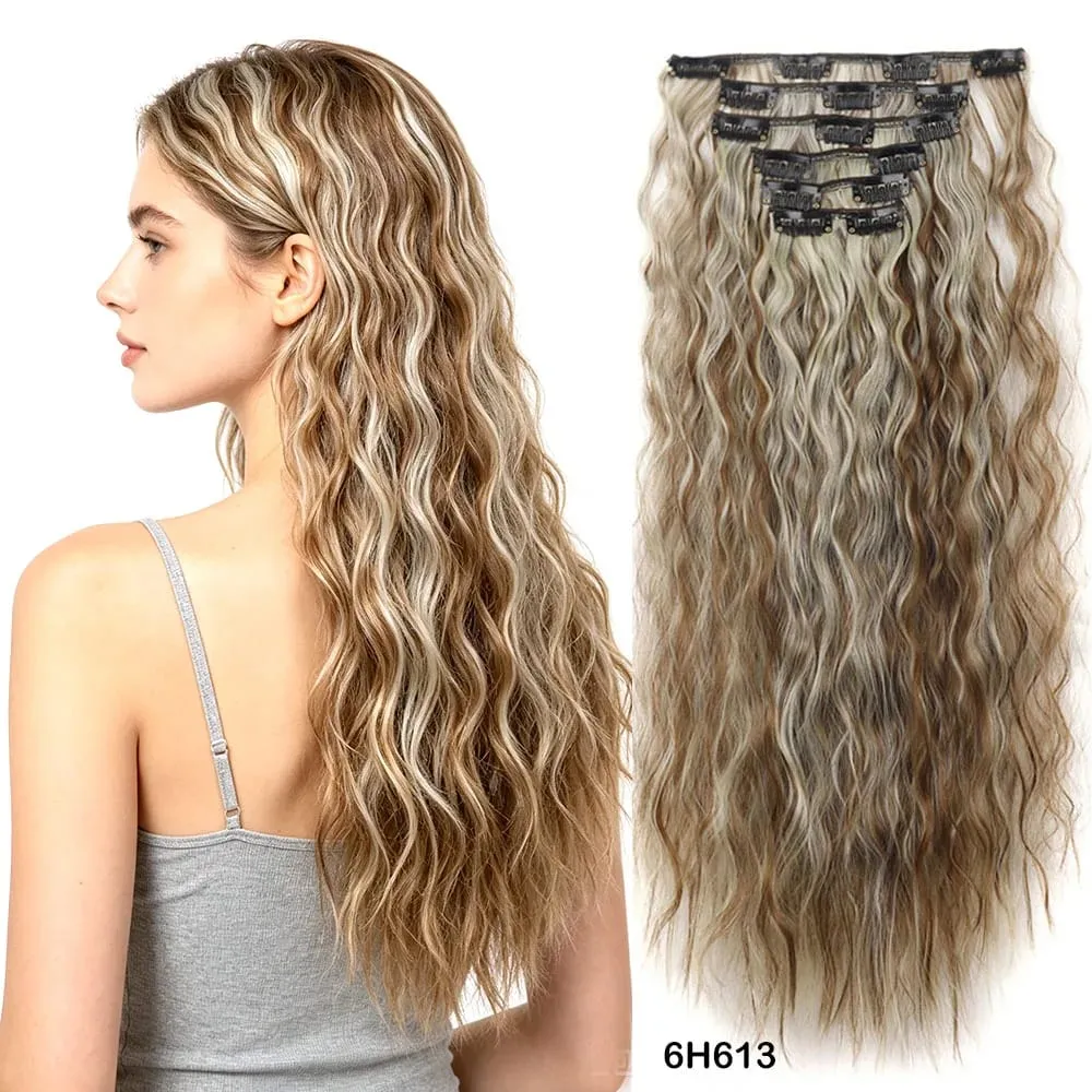 Jeedou Corn Wavy Clip‑in Hair Extensions 6‑Piece 16‑Clips Synthetic High‑Temp Fiber Voluminous Hair Pieces for Ladies