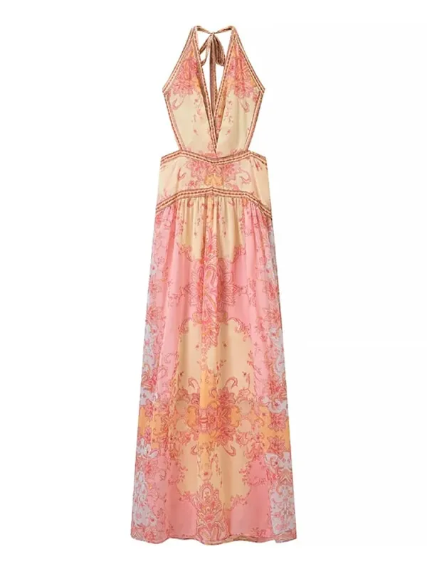 Robe dos nu imprimé Floral pour femmes, Chic, col en v, sans manches, dos nu, cintrée à la taille, Maxi, Robes de vacances, nouvelle collection été 2026