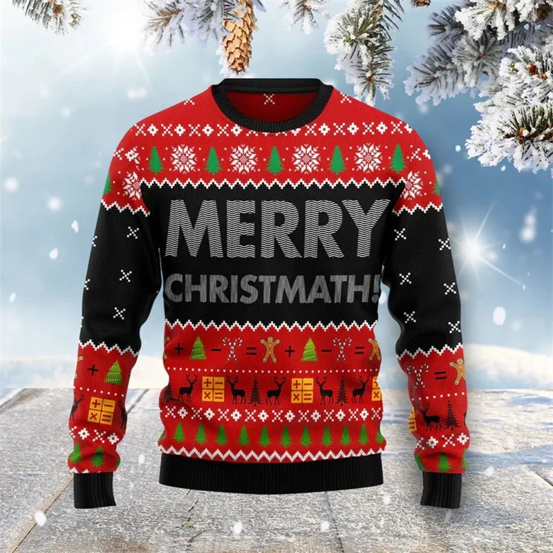 New 2026 Ugly Christmas Sweater Men Santa Claus Pattern Pullovers Women 2026 New Year Merry Christmas Crew Neck Sweatshirts