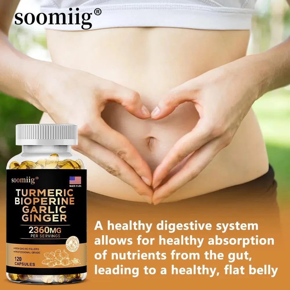 4-in-1 Turmeric and Garlic Supplements with Bioperine 2360 mg Ginger Root Capsules for Joint Digestion & Immune Health Support