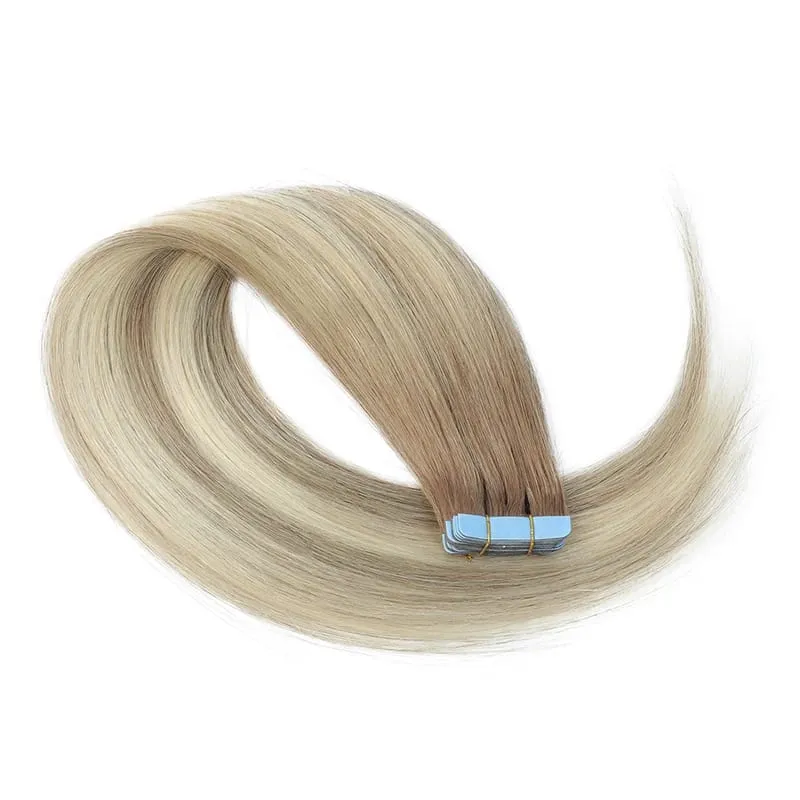Black to Light Gray Color Tape in Hair Extensions Human Hair Seamless Tape Hair Extensions Skin Weft PU Tape On Hair 20Pcs 30G