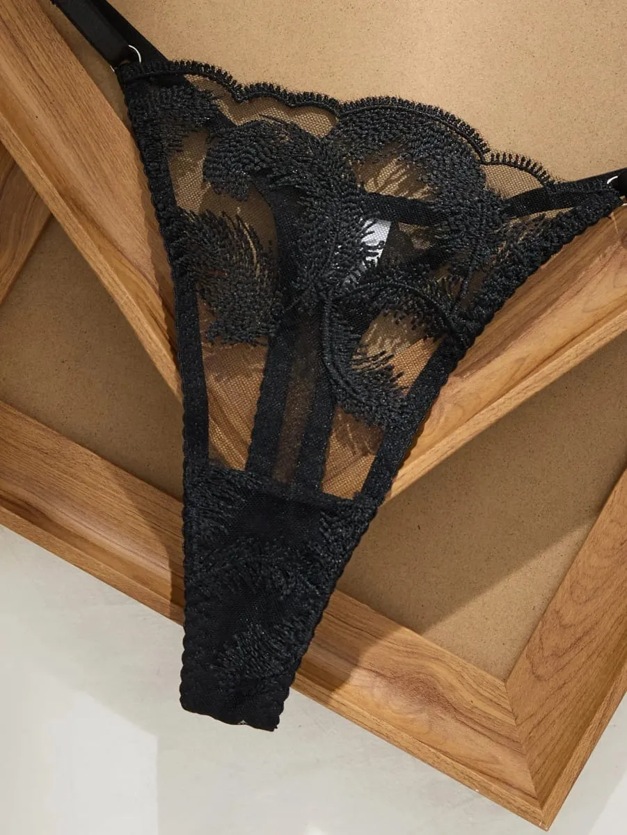 Black Feathers Women's Bra Set Soft And Stylish Intimate Apparel Ensemble Comfortable Feminine Lingerie