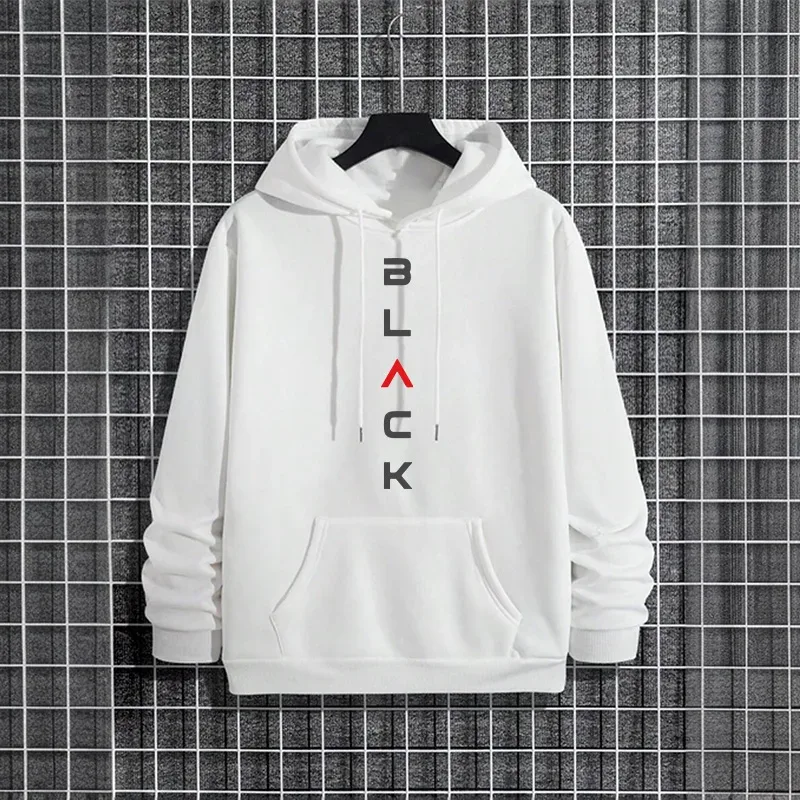 Black Letter Print Hoodies for Man Autumn Winter Hot Sale High Quality Hooded Sweatshirt Home Outdoor Casual Sport Warm Pullover
