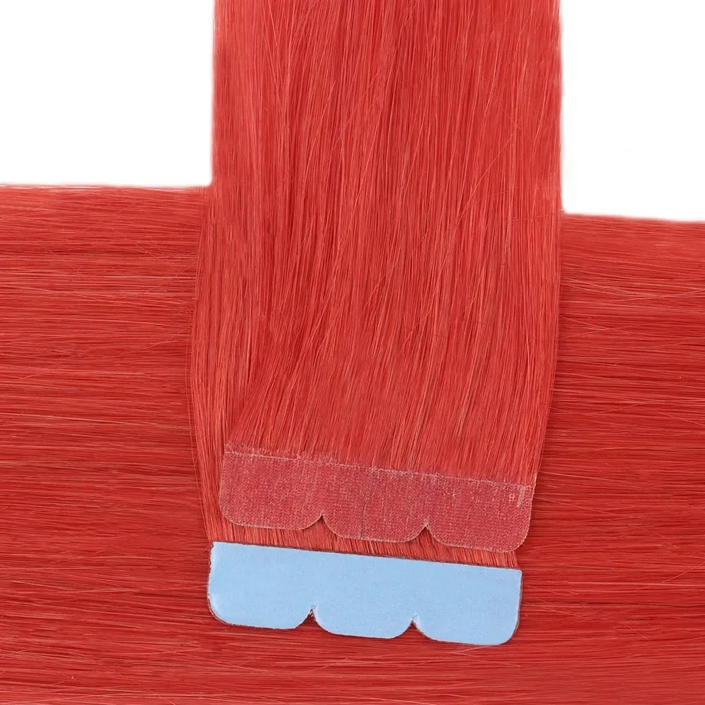 Colorful Mini Tape In Hair Extensions Human Hair Skin Weft Machine Remy Red Natural Straight 12-20 inch 10pcs Tape In Extension