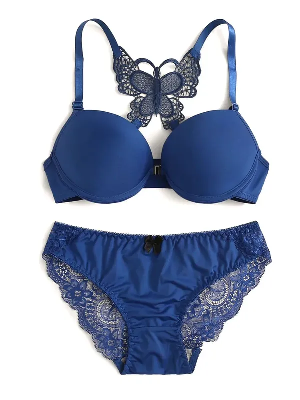Sexy Red 2 Piece Lingerie Set Front Button Push Up Bra Beautiful Butterfly Back Fashion Women Underwear A2120