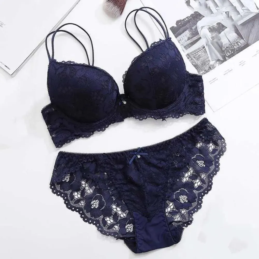 Sweet Mesh Lace Flower Bra Low Waist Bowknot Push Up Bra Women Lingerie Intimates Bra Panties Set Girl