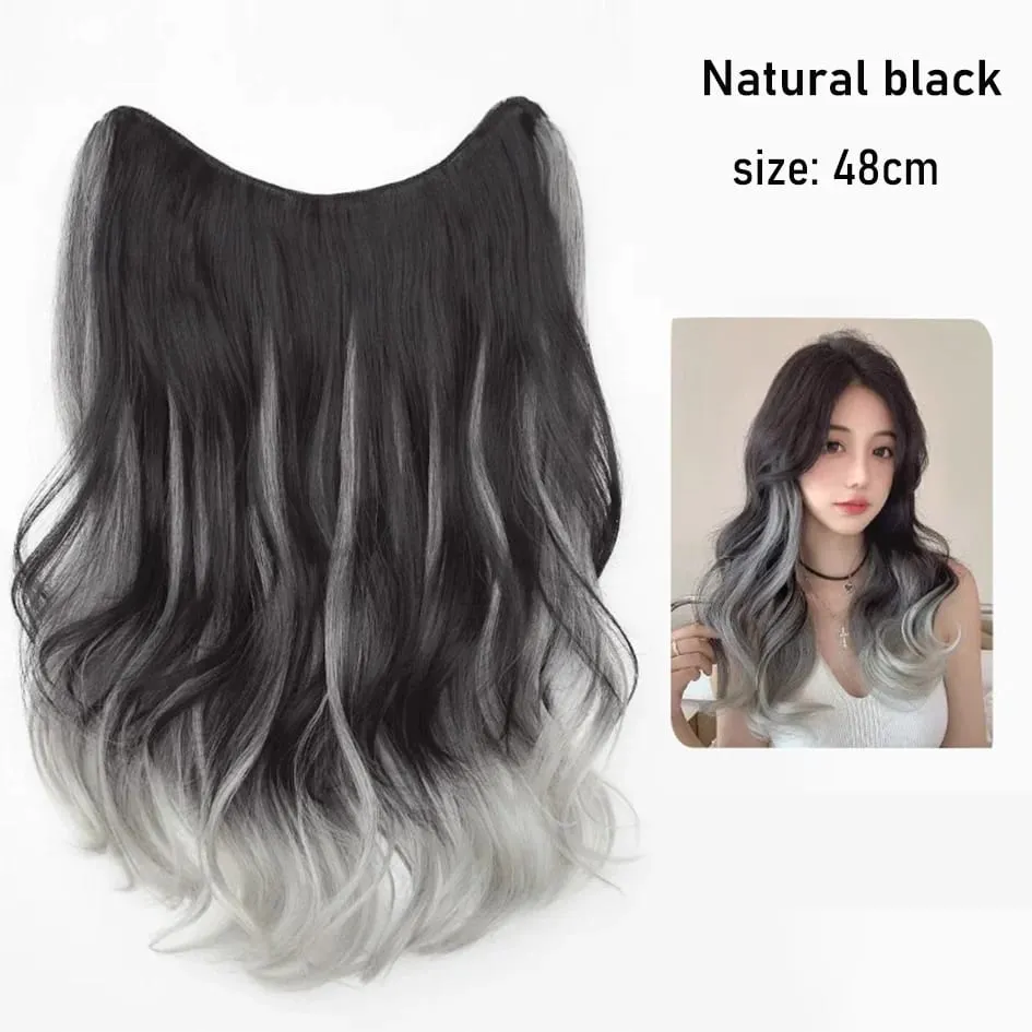 Synthetische 5 Clip 50 cm farbige Haarverlängerungen, Wasserwellen-Perücke, rosa Perücke, graue Perücke, Clip-on-Haarverlängerungen, Weihnachten