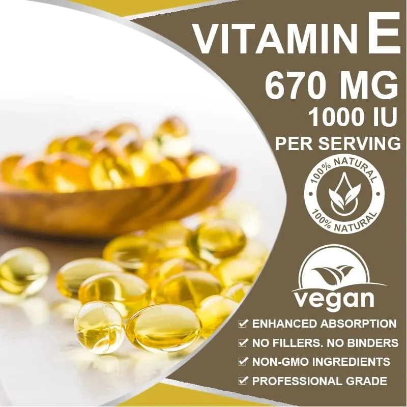 Alxfresh Vitamina E 670 mg (1000 UI) - Suplemento Dietético Natural Antioxidante Suporte ao Sistema Imunológico da Pele Sem Glúten Vegen