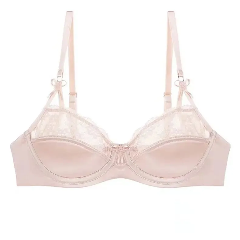 Women Thin French Half Cup Lace Bra Set Minimizer for Big Bust Push Up Anti-Sagging Side Support Comfort Sexy Daily Lingerie Set