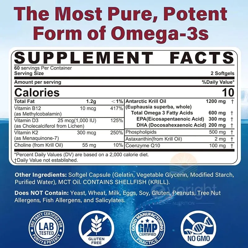 Huile de krill antarctique 1200 mg avec supplément d'oméga-3 EPA et DHA astaxanthine et phospholipides pour antioxydant du cerveau et des articulations du cœur — image 6