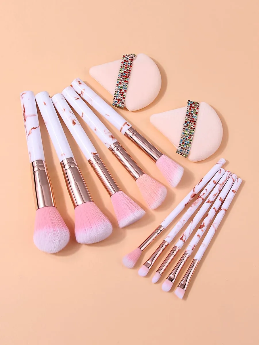 12Pcs Professional Makeup Brush Set with 2 Makeup Puff Soft Cosmetic Brushes for Powder Blush Eyeshadow Complete Makeup Kit
