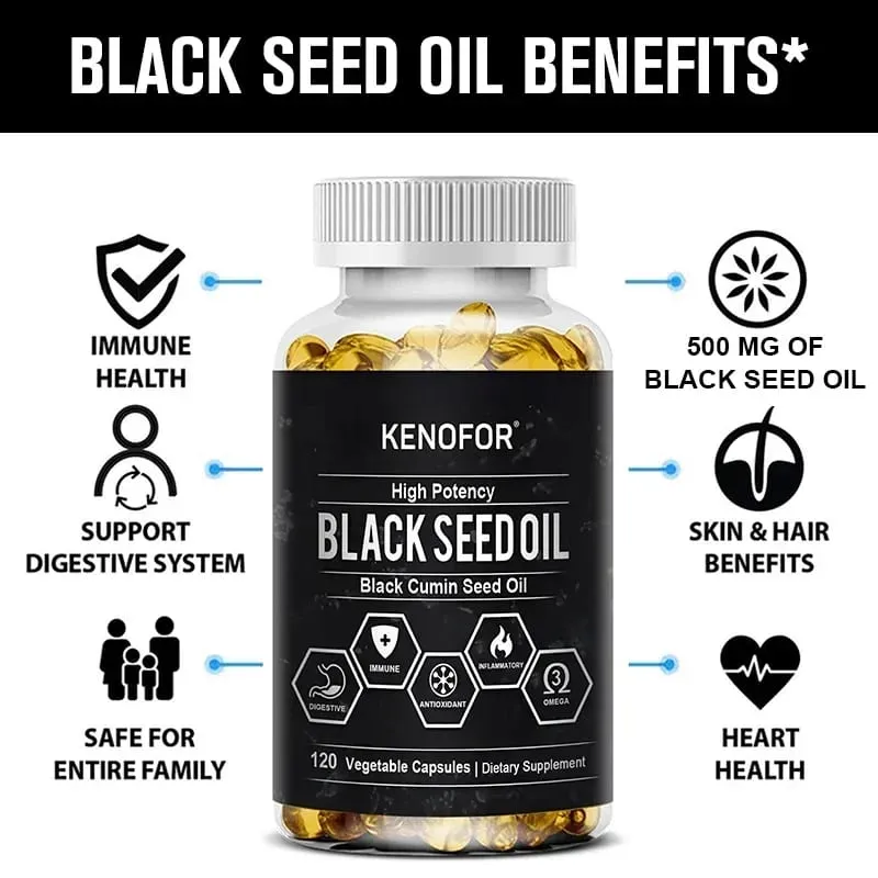 Black Seed Oil 500 Mg - Cold Pressed Nigella Sativa Capsules - Non-GMO Gluten Free for Overall Health Support