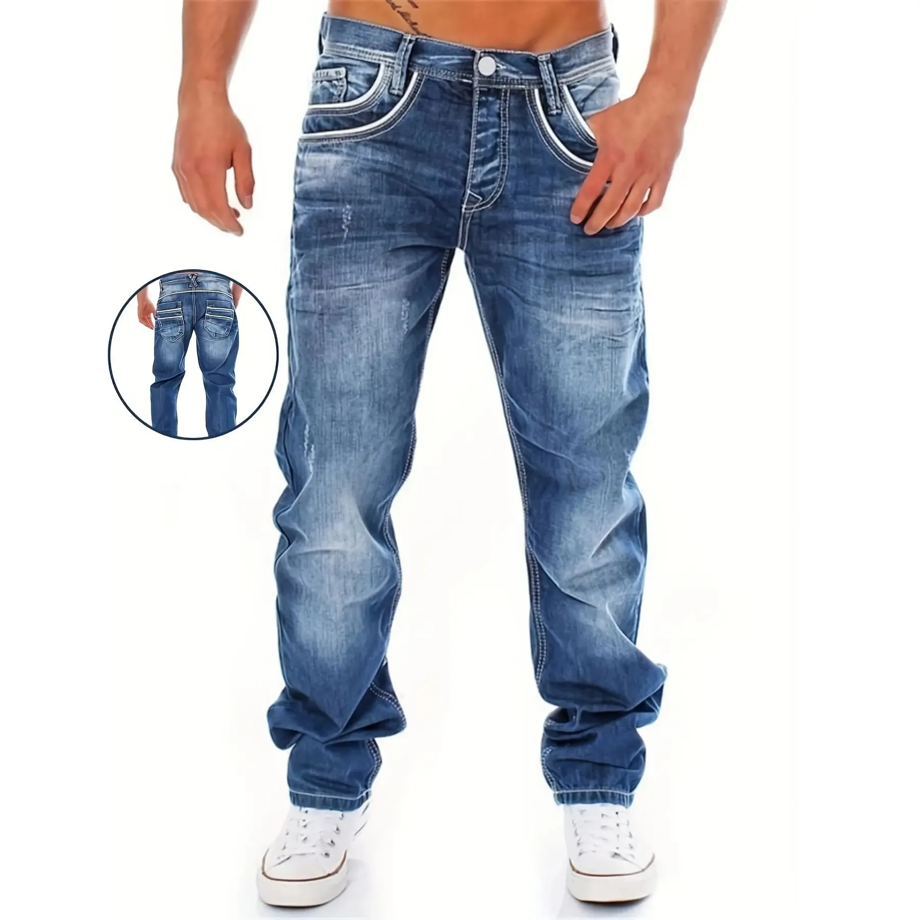 New Men's Retro Loose Casual Straight Leg Jeans Comfortable Classic Fit Men's Denim Pants — image 1