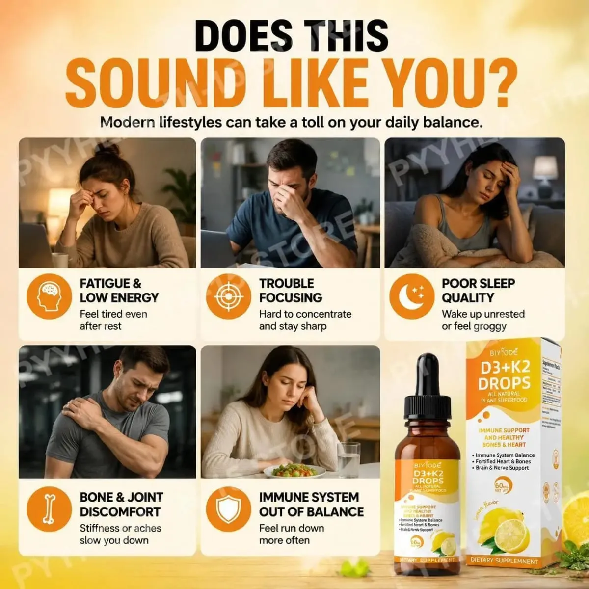 Vitamin D3 K2 Liquid Drops Calcium Absorption and Bone Support 1000 IU D3 with K2 Lemon Flavor 60 ml 30 Servings