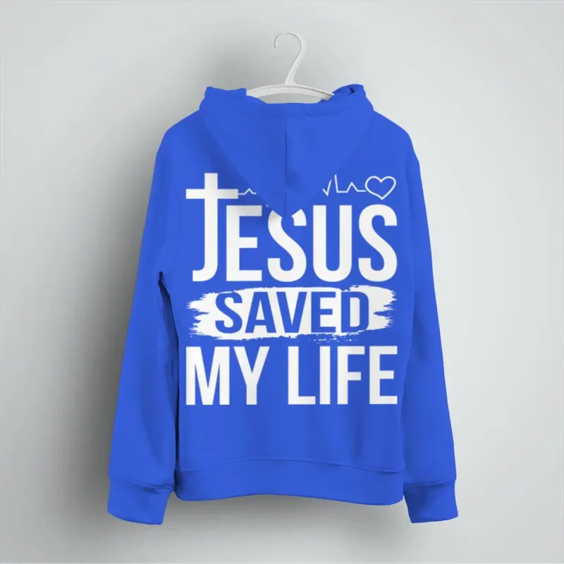 "Jesus Saved My Life" Men Women Hoodies Christianity Luminous Style Pattern Hoody Long Sleeve Casual Streetwear Hoodie
