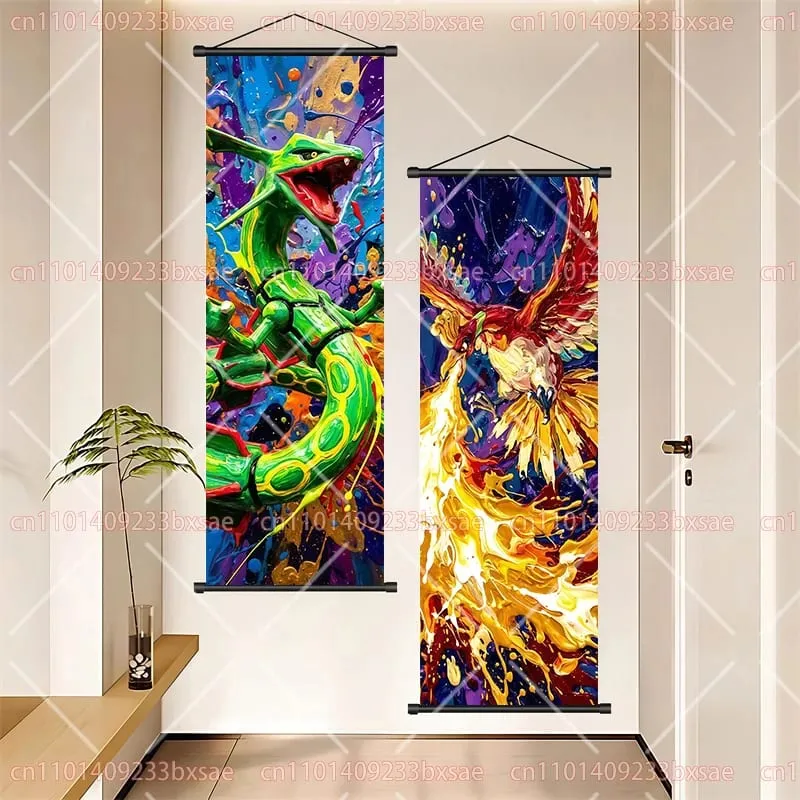 Anime Pokémon Gengar Charizard Kyogre Gyarados Mewtwo Rayquaza Cool Poster Hanging Scroll Painting Birthday Holiday Party Gift
