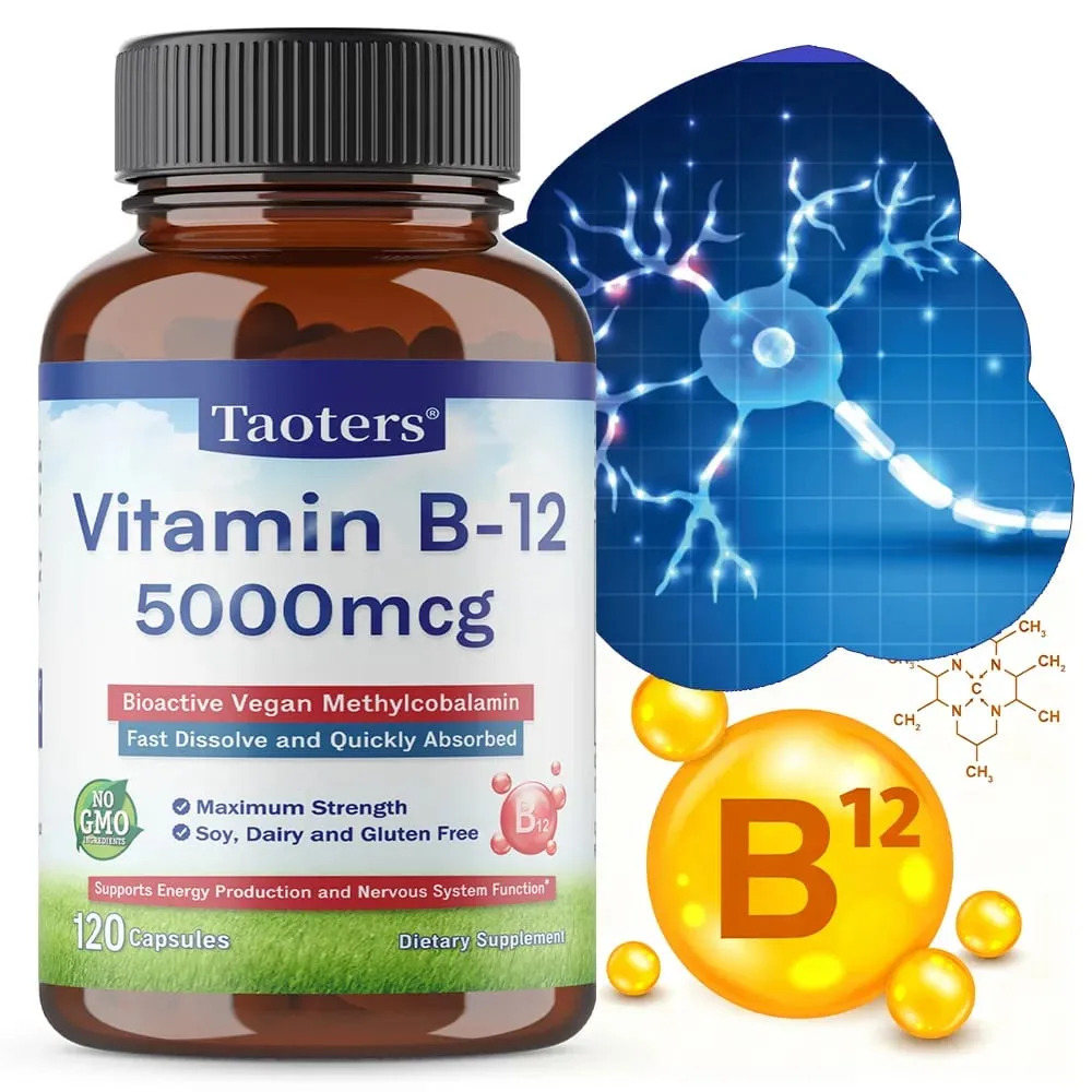 Vitamin B12 Capsules 5000 Mcg Bioactive Vegan Methylcobalamin Supports Energy Production and Nervous System Function — image 1