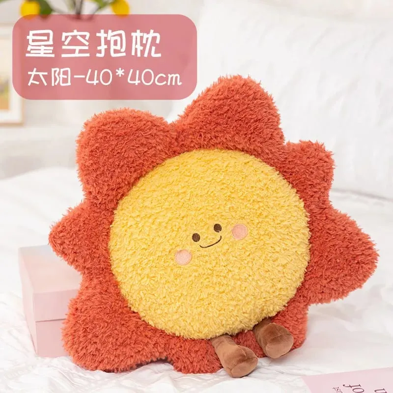 Almohada de cielo estrellado suave, almohada de felpa con forma de estrella, luna y arcoíris, almohada creativa de nube y sol, cojín para dormir, decoración del hogar — image 11