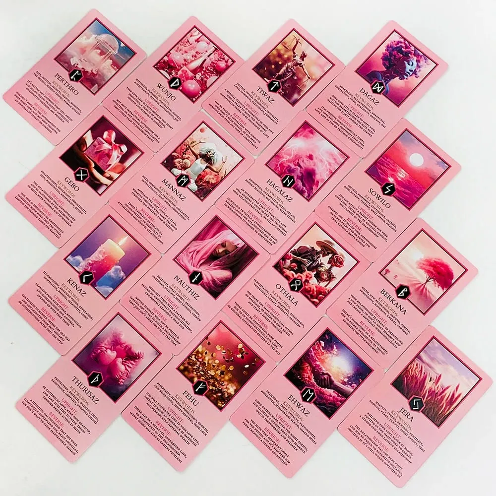 Pink Oracle Cards For Relationship Guidance & Divination - Elder Futhark Rune Meanings Perfect For Spiritual Guidance