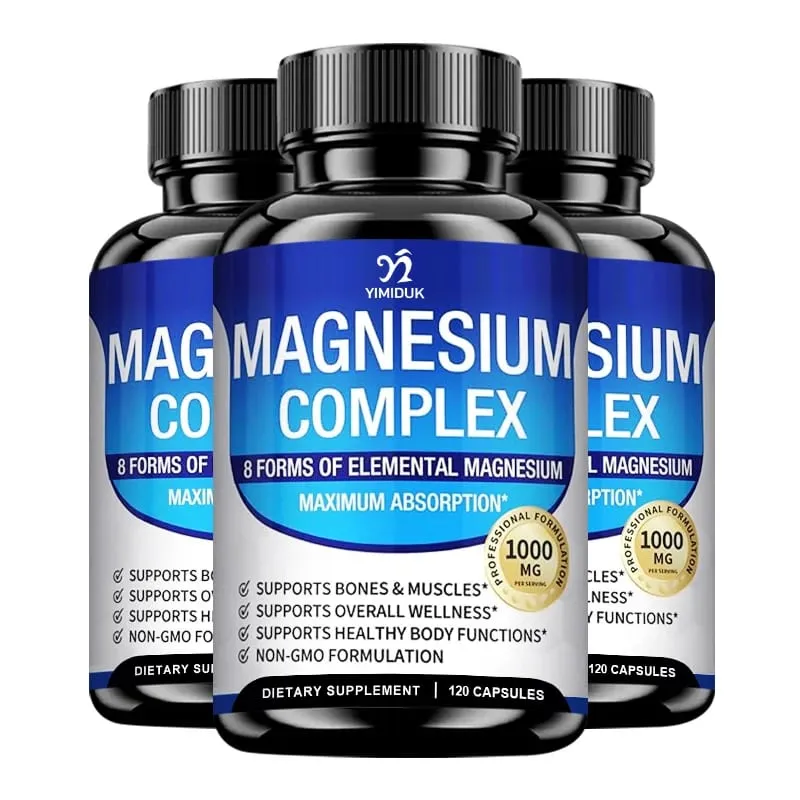 Magnesium Complex Supplement 1000mg -Magnesium Glycinate Citrate Malate Taurate Chelated for Bones Muscle Recovery Energy