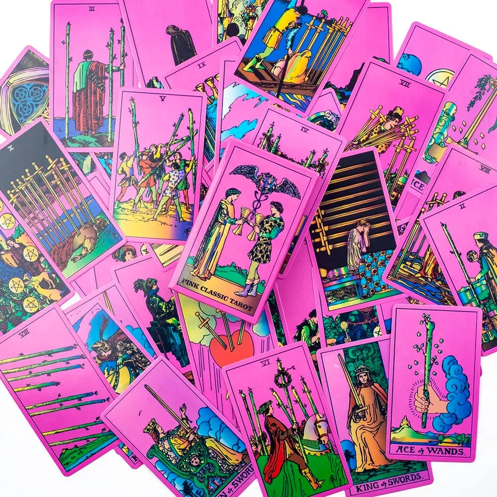 10.3*6ซม.สีชมพูนีออนสไตล์Tarot Deck 78ชิ้น-Classic Rider-Waite Smith Vibrant Trippyการ์ด