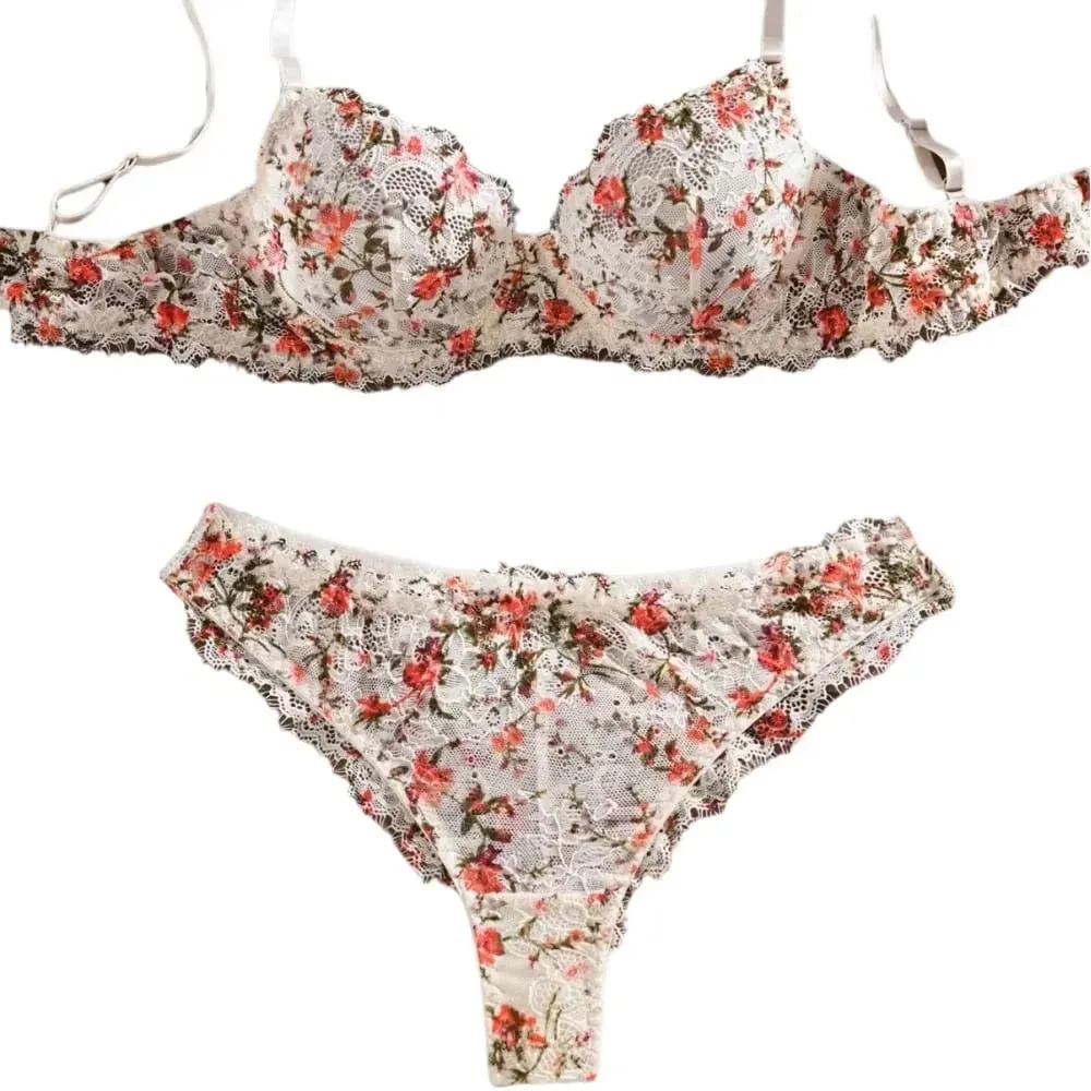 Ultra Thin Unlined Floral Lace Bra Brief Sets Underwear with Steel Ring See Through Sexy Lingerie Women Brassiere Summer — image 2