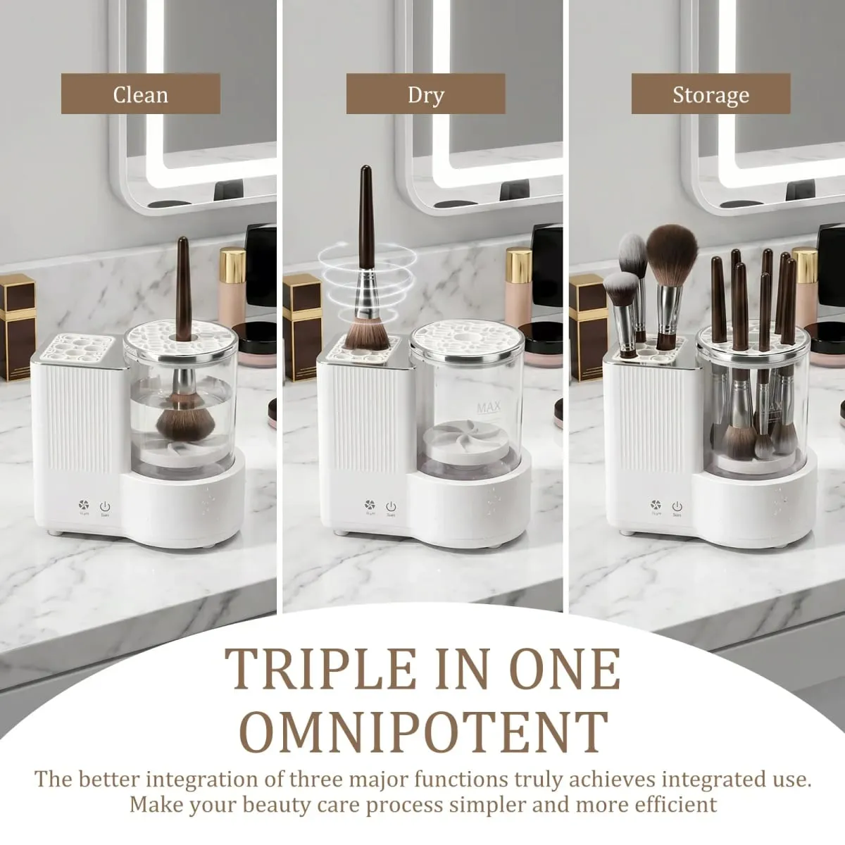 3 IN 1 Electric Makeup Brush Cleaner Machine Makeup Brush Automatic Cleaner Dryer Tool para sa Lahat ng Laki Beauty Brushes Mabilis na Pagpapatuyo