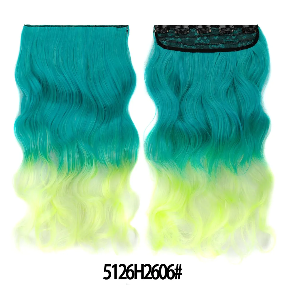Jeedou One Piece 5 Clips Wavy Ombre Clip In Hair Extensions Long Water Wave Synthetic Curly Hair Piece Rainbow Colored Hair