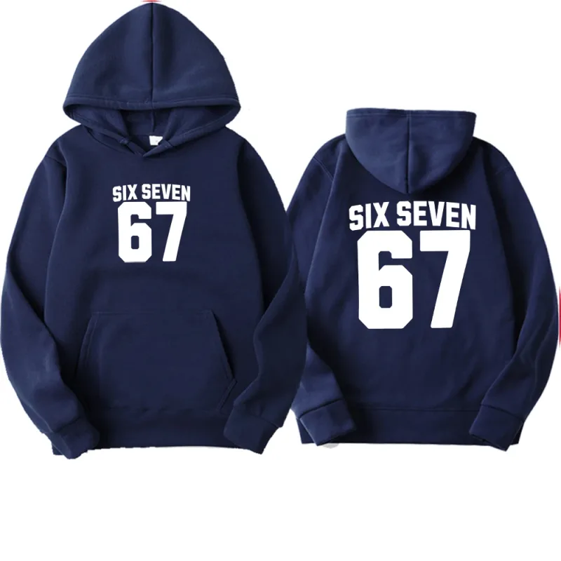 Men's Hoodie Six Seven 67 Number Letter Double Sided Print Pullover Sweatshirt Long Sleeve Loose Casual Hooded Tops Streetwear