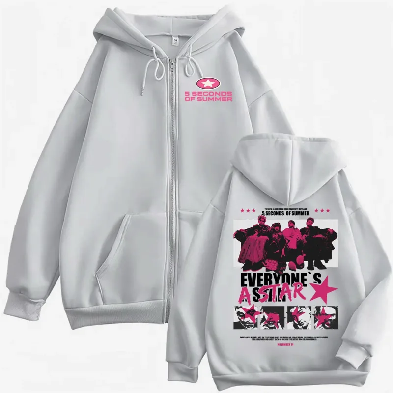 5 Seconds of Summer Everyone's A Star 2026 World Tour Zipper Hoodies Coat Men Women Harajuku Hip Hop Rock Punk Jacket Sweatshirt