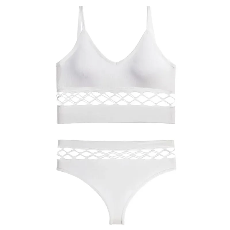 Women Sexy Push Up Bra Sets Waist Hollow Elastic Lingerie Thong Pantie Set Sports Strap Vest Underwear Female Bralette Lingerie