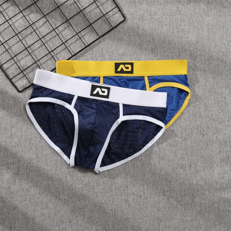 2026 solid color new men's low waist through mesh breathable briefs addicted underwear AD4-M388